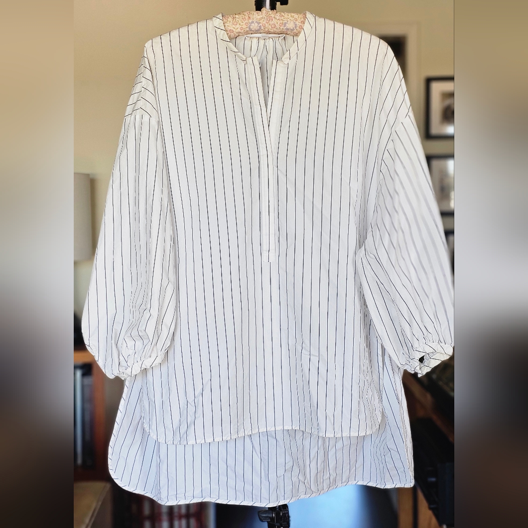 Enfld Pinstripe Bishop Sleeve Tunic